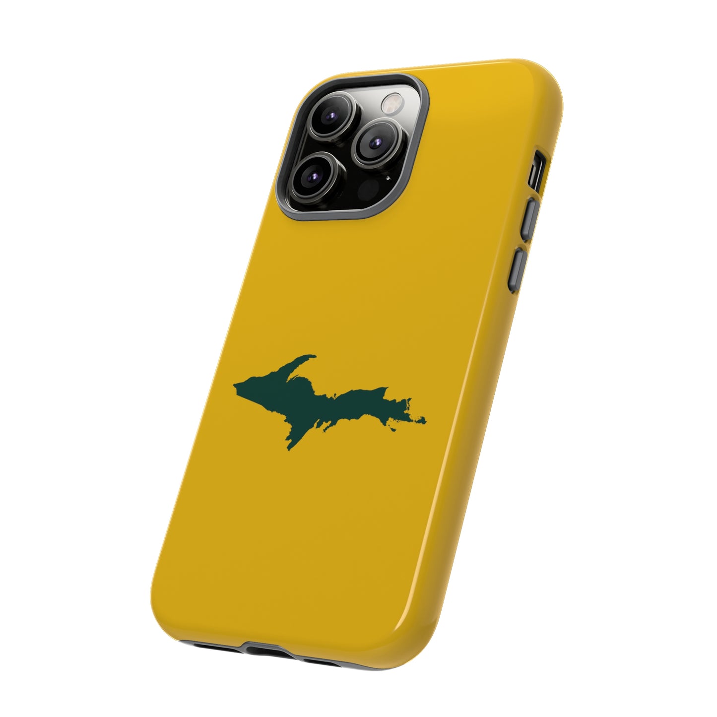 Michigan Upper Peninsula Tough Phone Case (Gold w/ Green UP Outline) | Apple iPhone