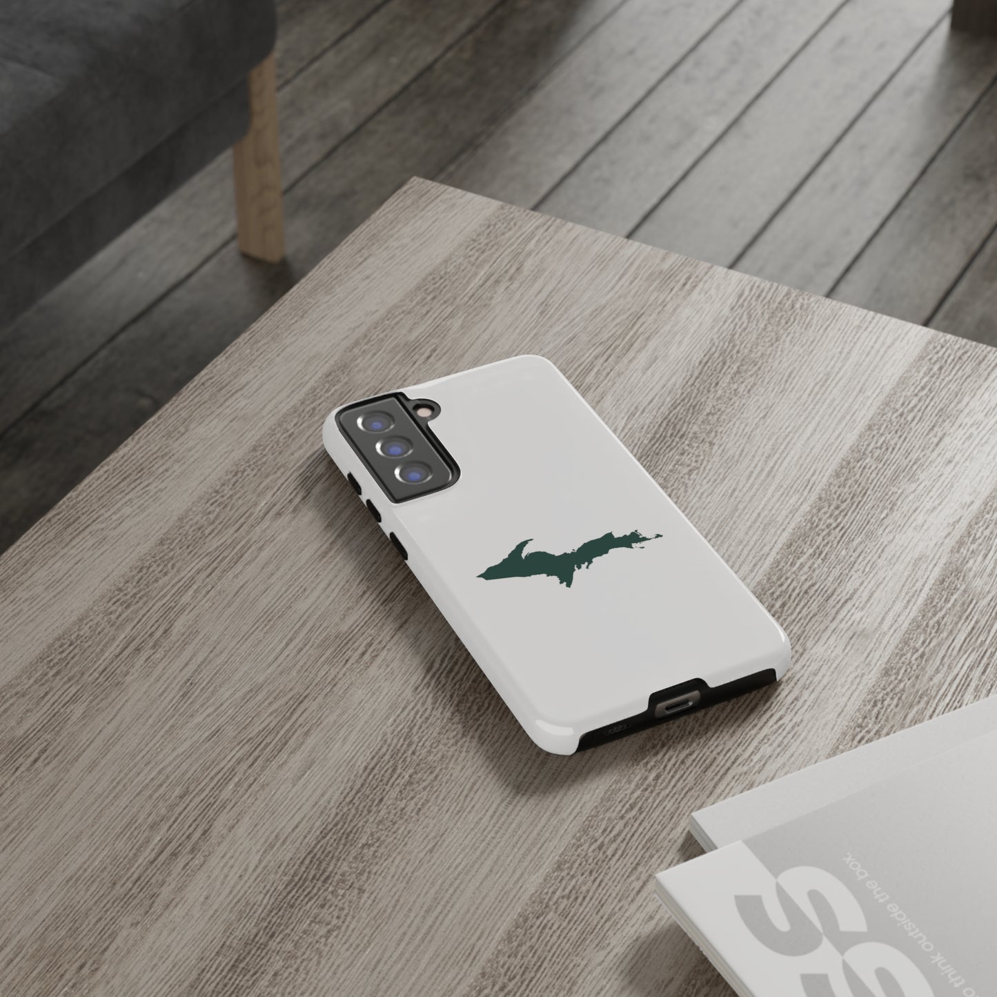 Michigan Upper Peninsula Tough Phone Case (Birch Bark White w/ Green UP Outline) | Samsung & Pixel Android