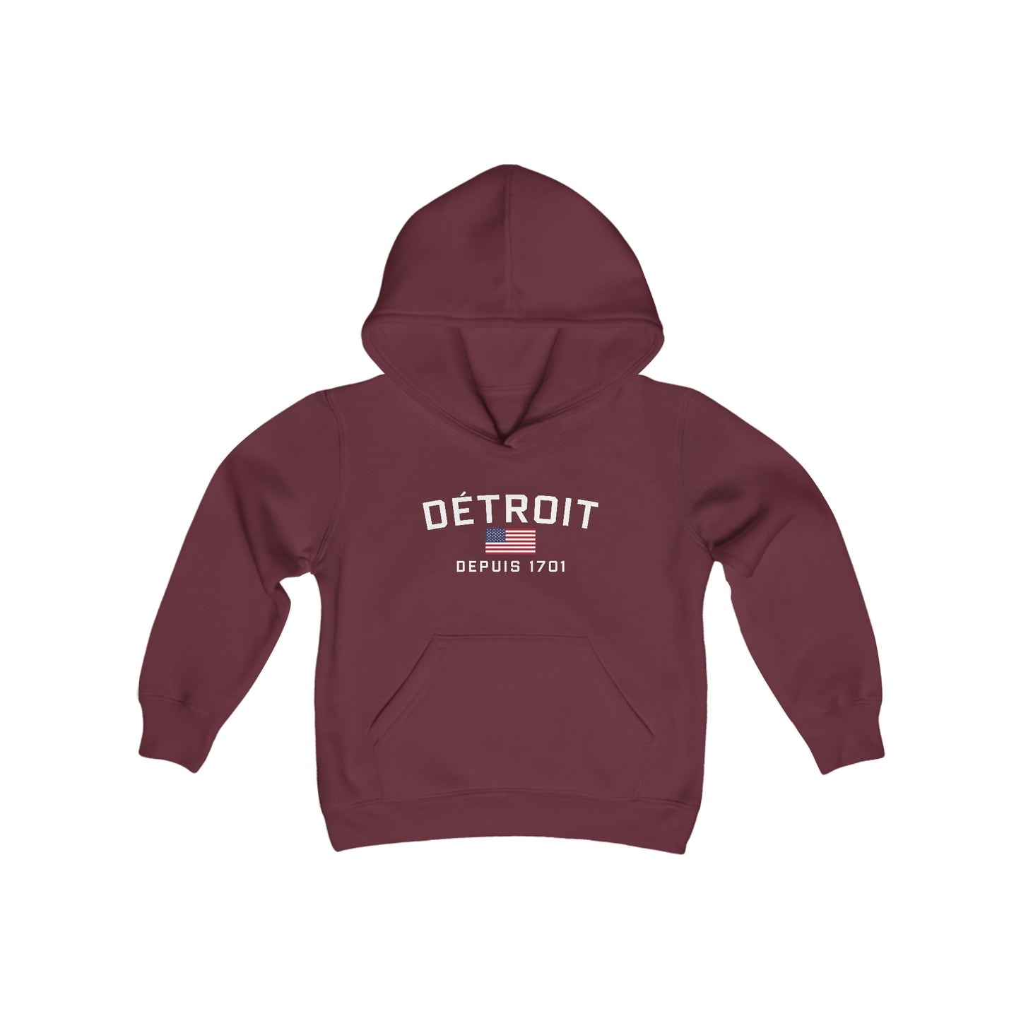 'Détroit Depuis 1701' Hoodie (w/USA Flag Outline) | Unisex Youth