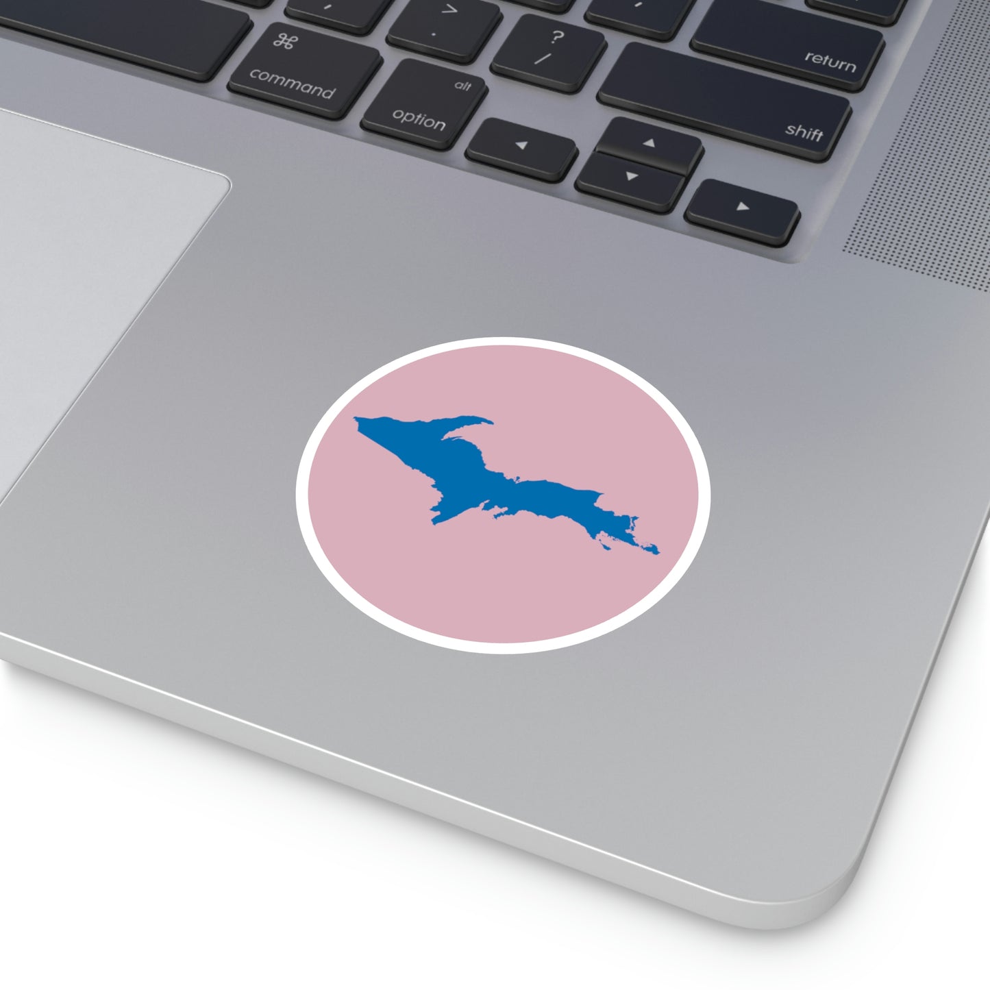 Michigan Upper Peninsula Round Stickers (Pink w/ Azure UP Outline) | Indoor\Outdoor