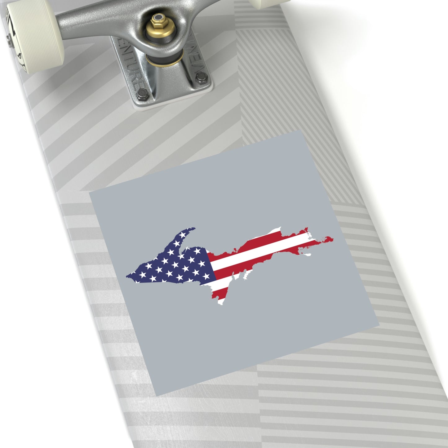 Michigan Upper Peninsula Square Sticker (Silver w/ UP USA Flag Outline) | Indoor/Outdoor