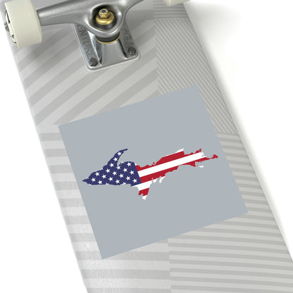 Michigan Upper Peninsula Square Sticker (Silver w/ UP USA Flag Outline) | Indoor/Outdoor