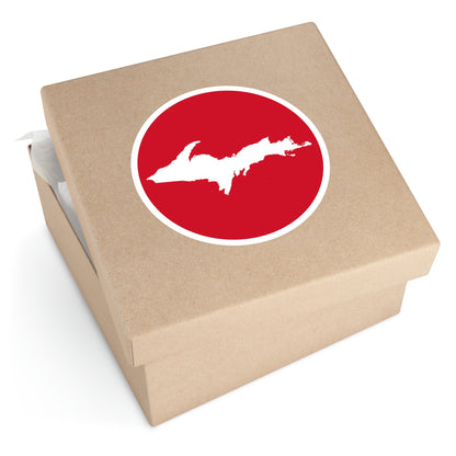 Michigan Upper Peninsula Round Stickers (Red w/ UP Outline) | Indoor\Outdoor