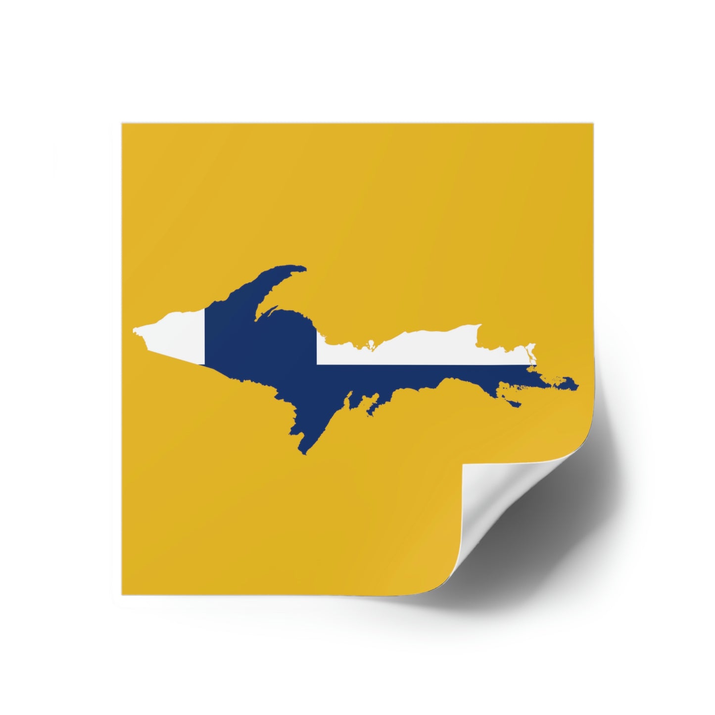 Michigan Upper Peninsula Square Sticker (Gold w/ UP Finland Flag Outline) | Indoor/Outdoor