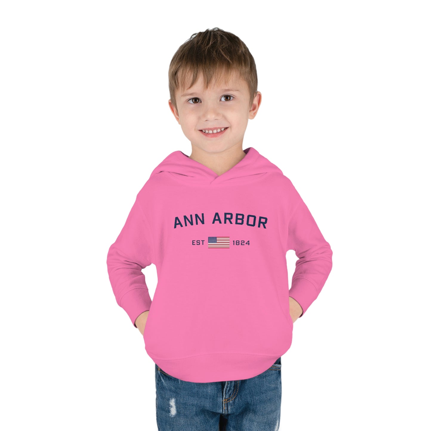 'Ann Arbor EST 1824' Hoodie (w/USA Flag Outline) | Unisex Toddler