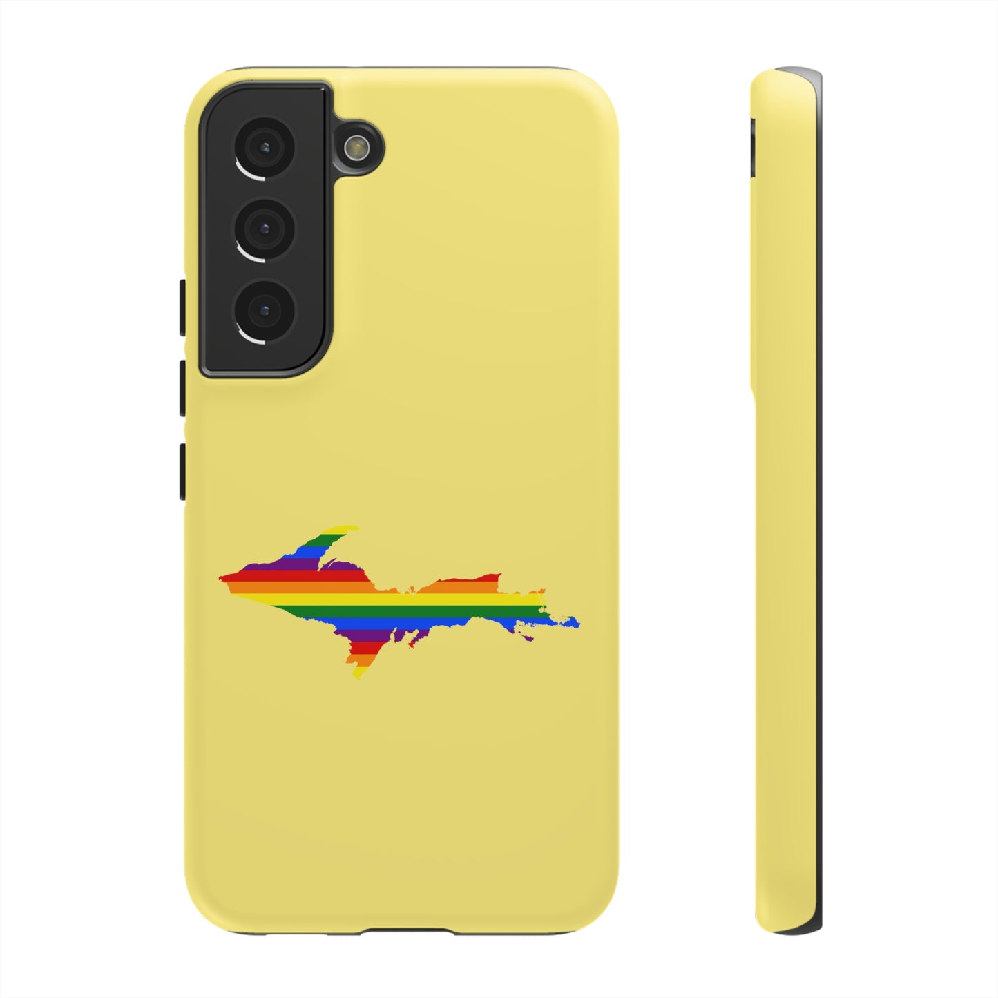 Michigan Upper Peninsula Tough Phone Case (Yellow Cherry Color w/ UP Pride Flag Outline) | Samsung & Pixel Android