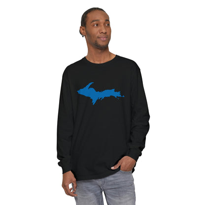 Michigan Upper Peninsula Garment-Dyed T-Shirt (w/ Azure UP Outline) | Unisex Long Sleeve