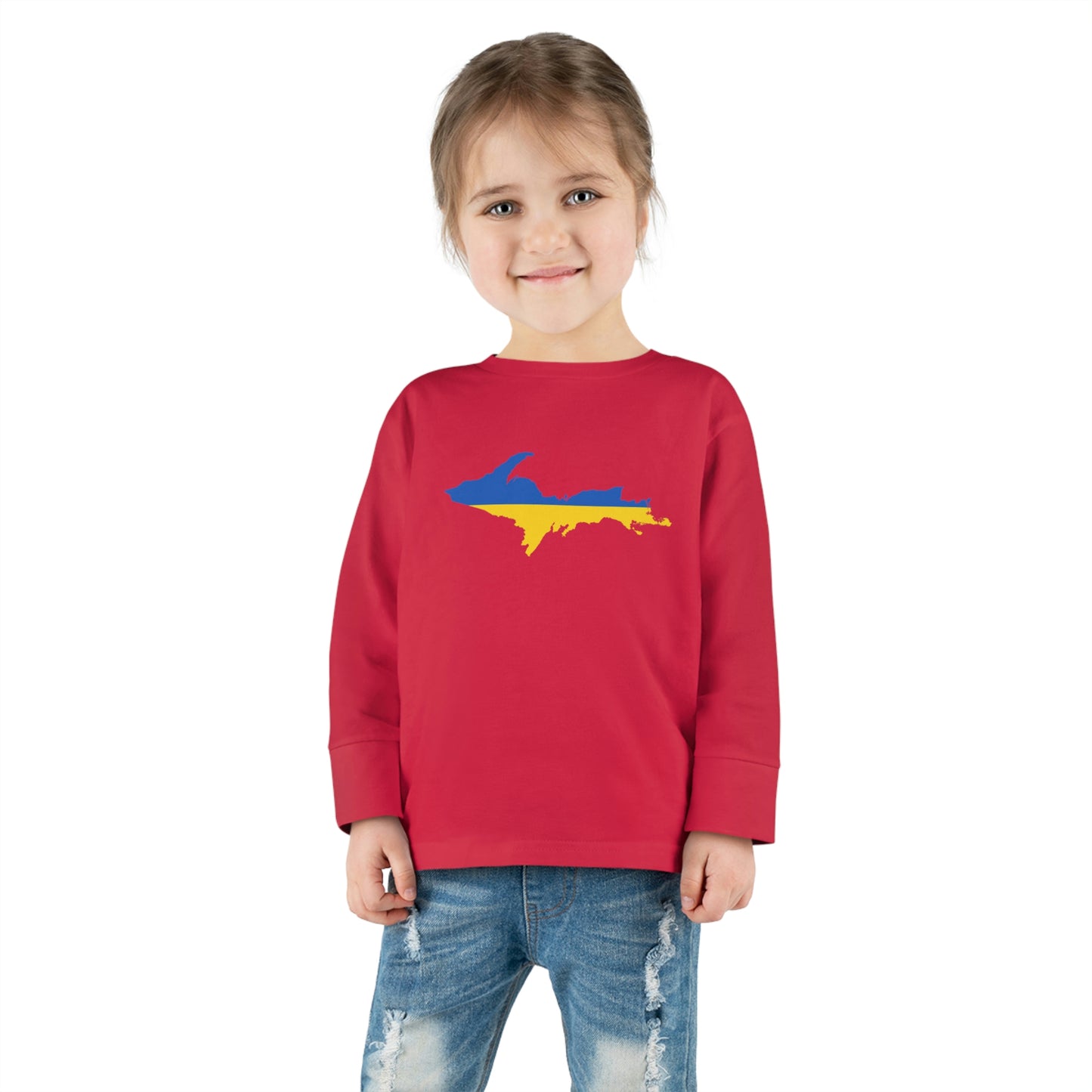 Michigan Upper Peninsula T-Shirt (w/ UP Ukraine Flag Outline) | Toddler Long Sleeve