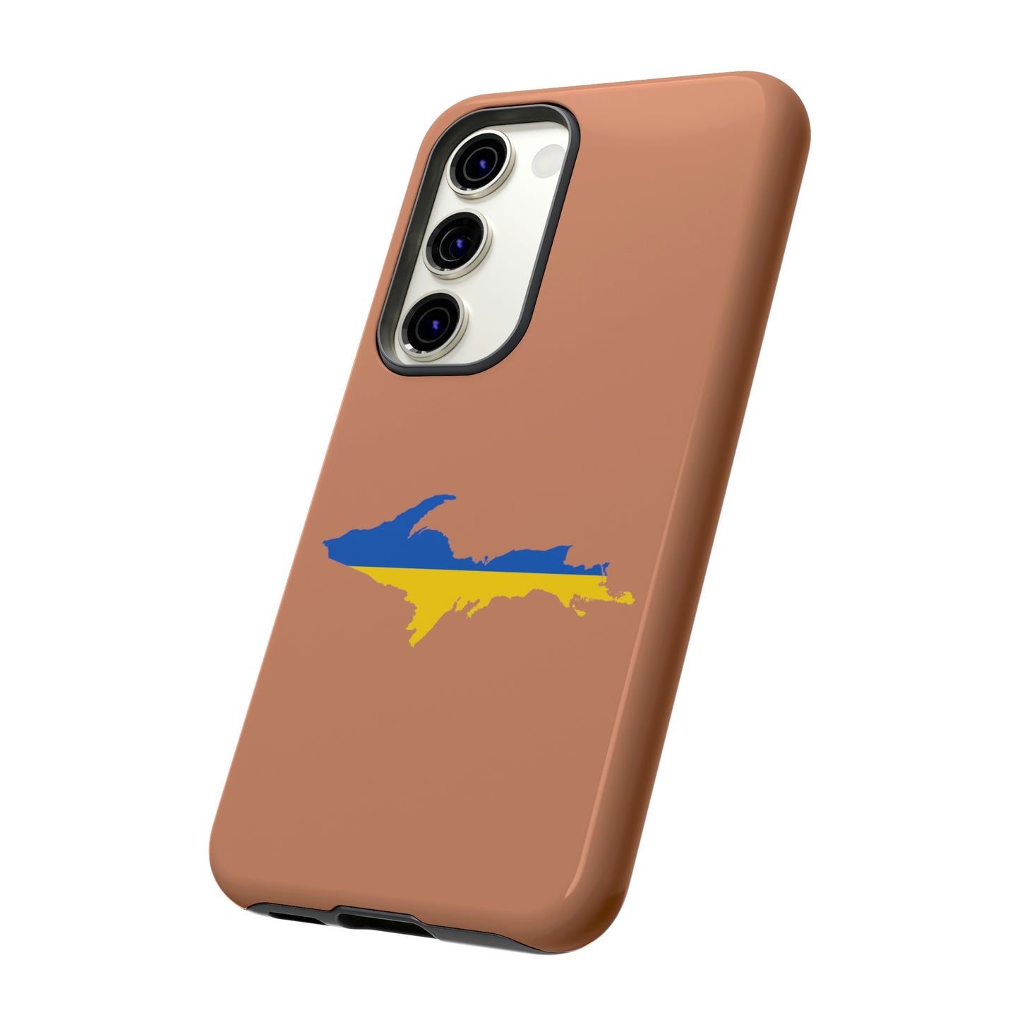 Michigan Upper Peninsula Tough Phone Case (Copper Color w/ UP Ukraine Flag Outline) | Samsung & Pixel Android