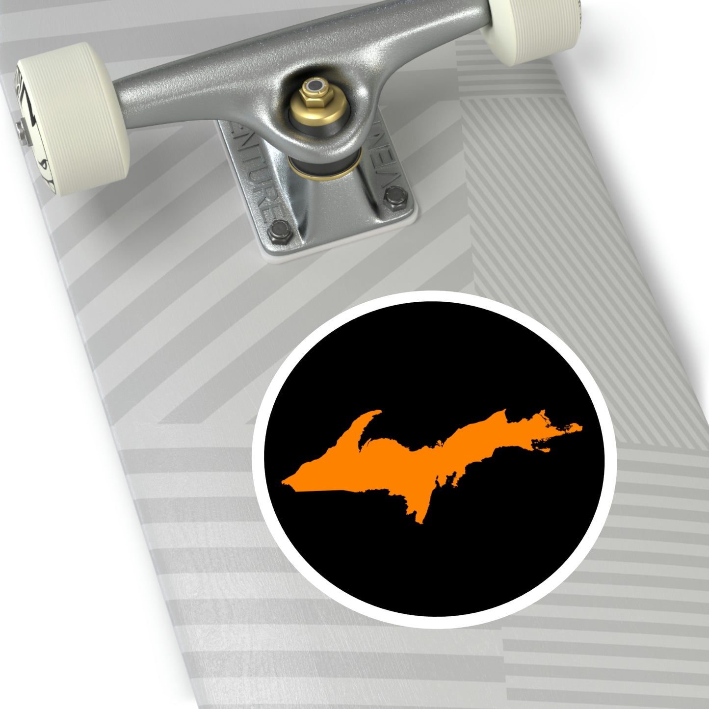 Michigan Upper Peninsula Round Stickers (Black w/ Orange UP Outline) | Indoor\Outdoor