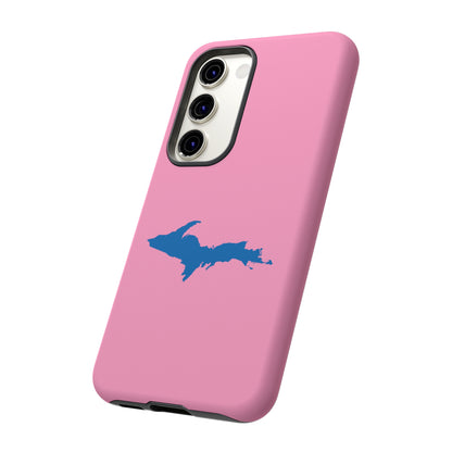 Michigan Upper Peninsula Tough Phone Case ('67 Caddie Pink w/ Azure UP Outline) | Samsung & Pixel Android