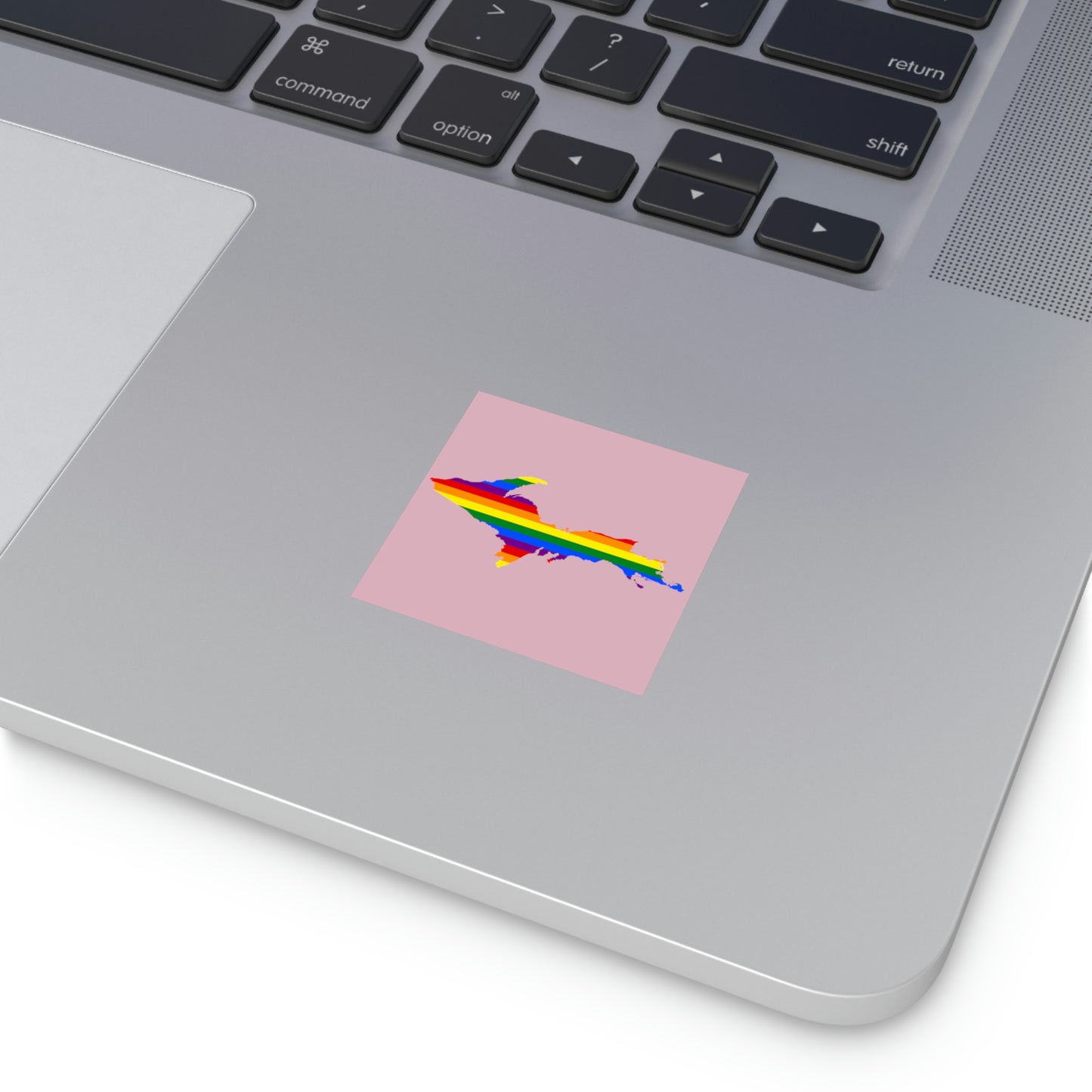 Michigan Upper Peninsula Square Sticker (Pink w/ UP Pride Flag Outline) | Indoor/Outdoor