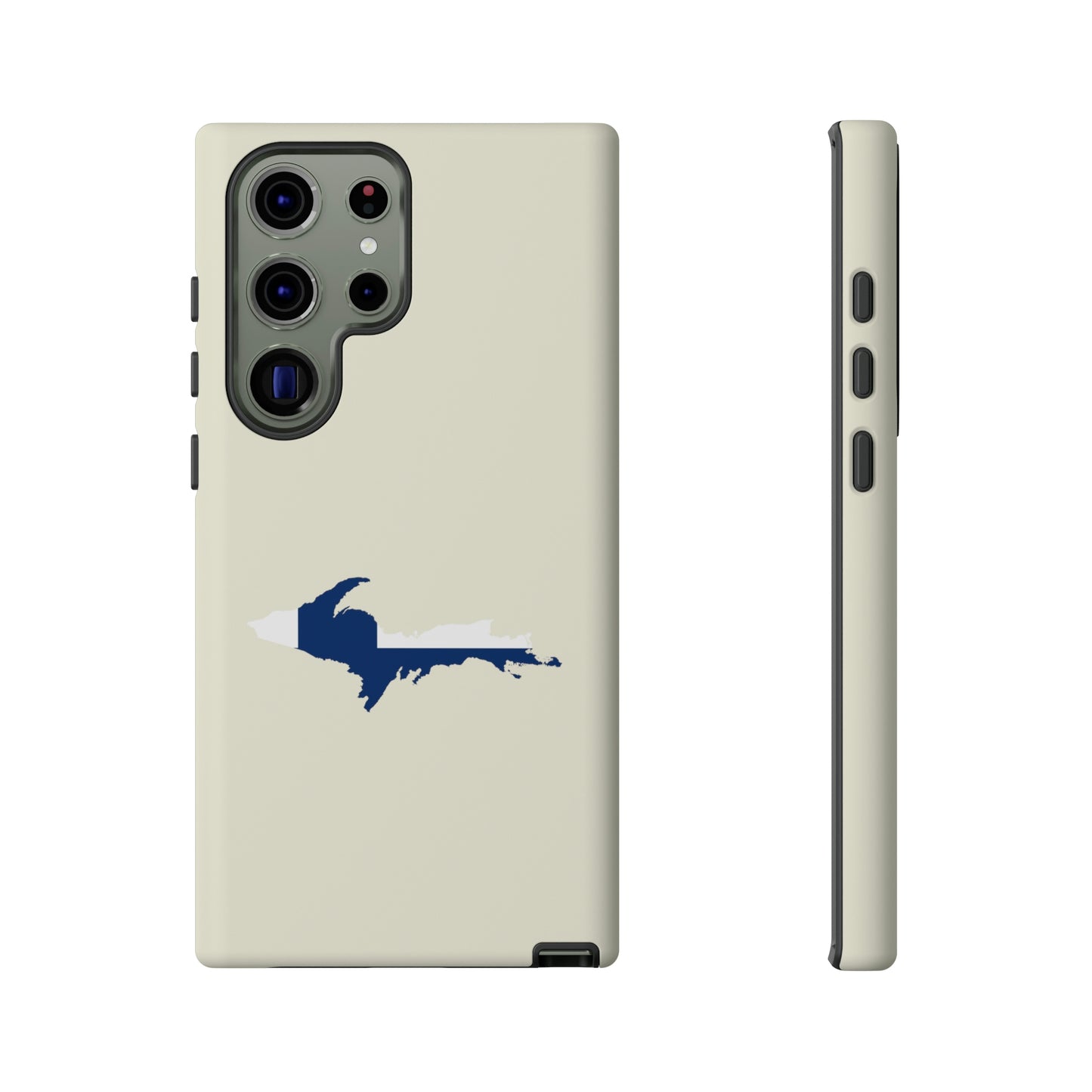 Michigan Upper Peninsula Tough Phone Case (Ivory Color w/ UP Finland Flag Outline) | Samsung & Pixel Android