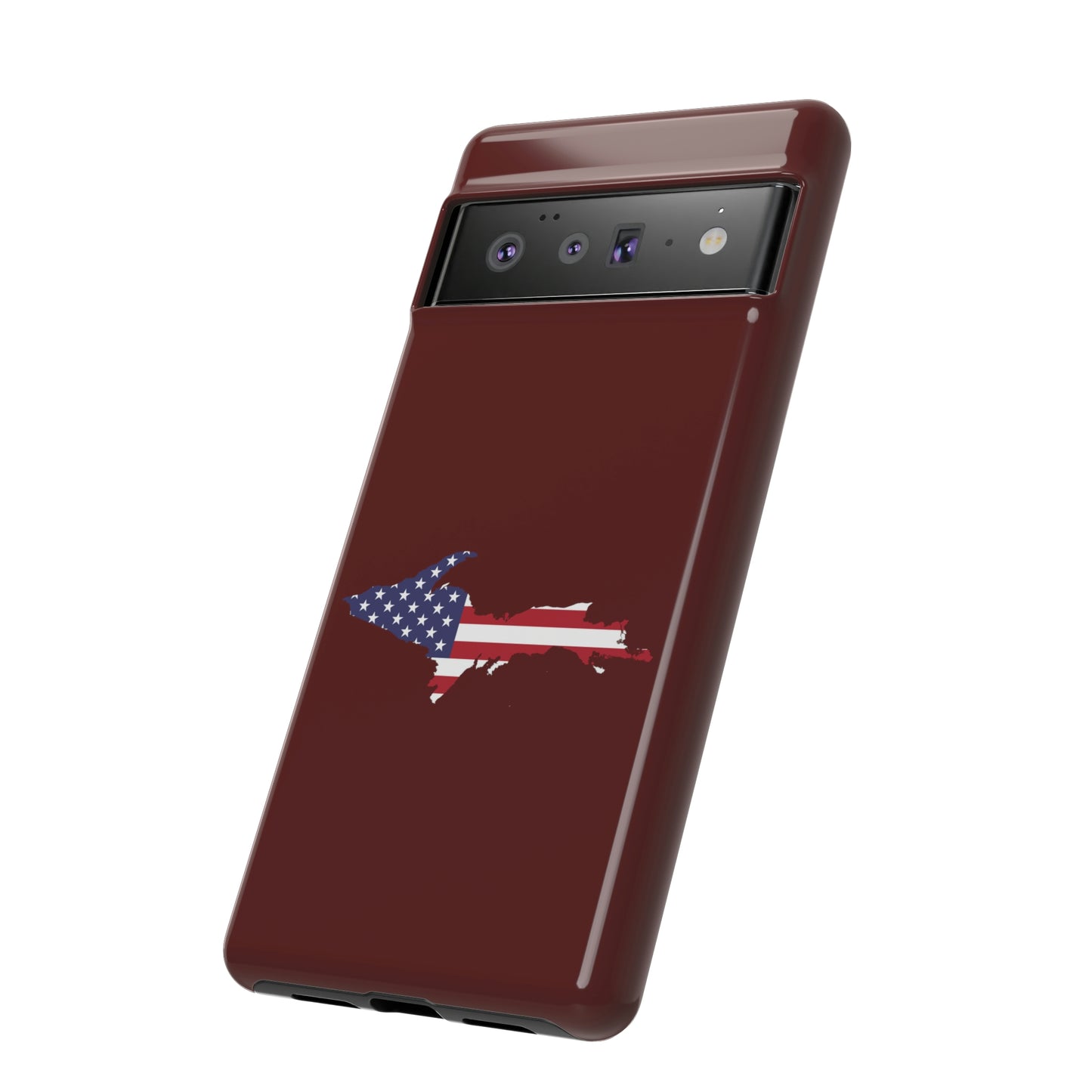 Michigan Upper Peninsula Tough Phone Case (Cherrywoold Color w/ UP USA Flag Outline) | Samsung & Pixel Android