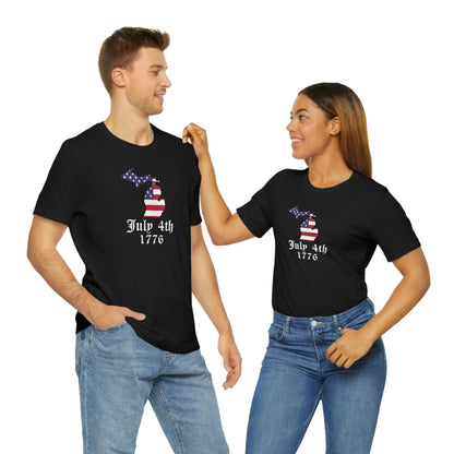 Michigan 'July 4th 1776' T-Shirt (Old English Font w/ MI USA Outline) | Unisex Standard Fit