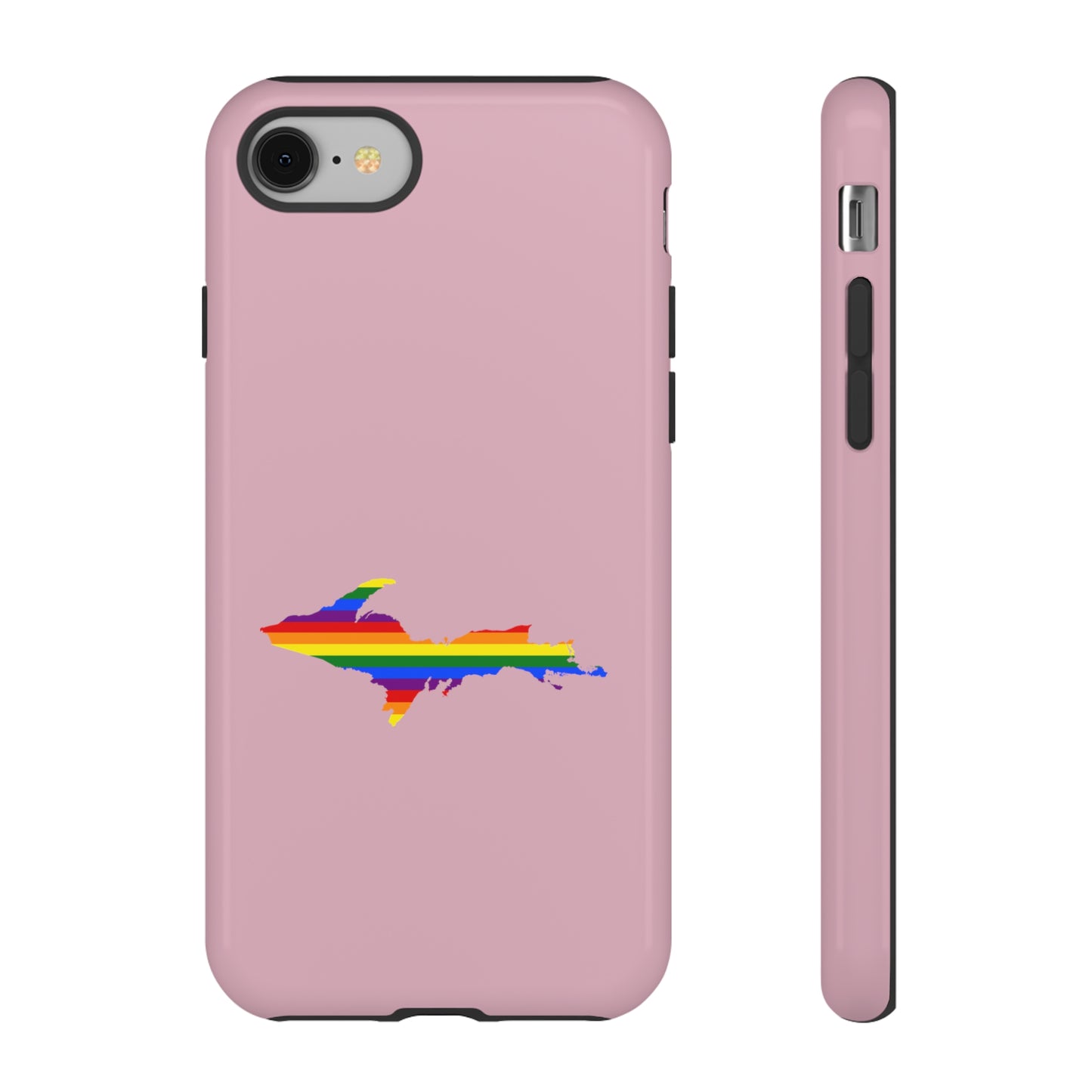 Michigan Upper Peninsula Tough Phone Case (Pink w/ UP Pride Flag Outline) | Apple iPhone