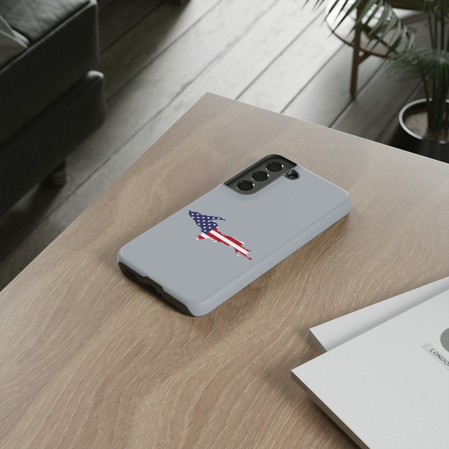 Michigan Upper Peninsula Tough Phone Case (Silver w/ UP USA Flag Outline) | Samsung & Pixel Android