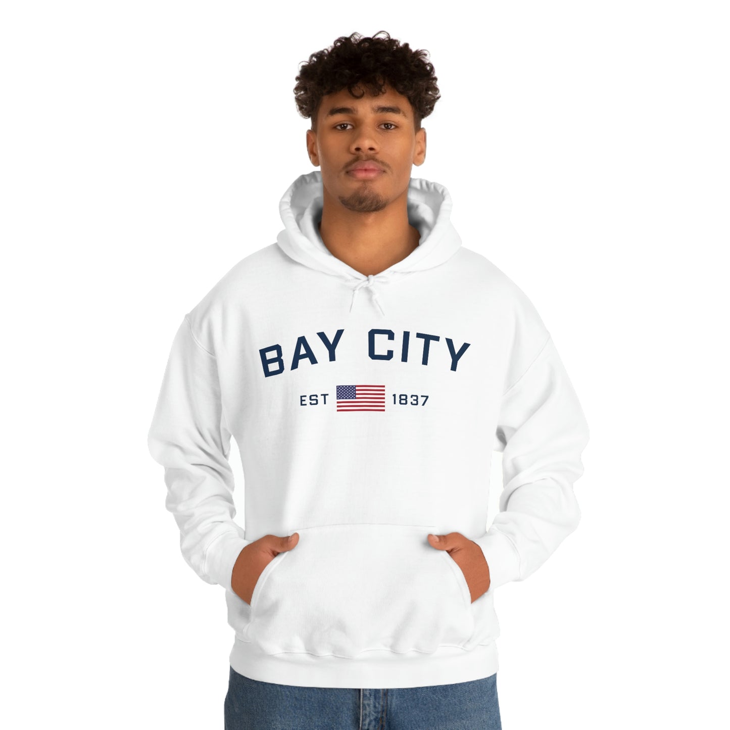 'Bay City EST 1837' Hoodie (w/USA Flag Outline) | Unisex Standard