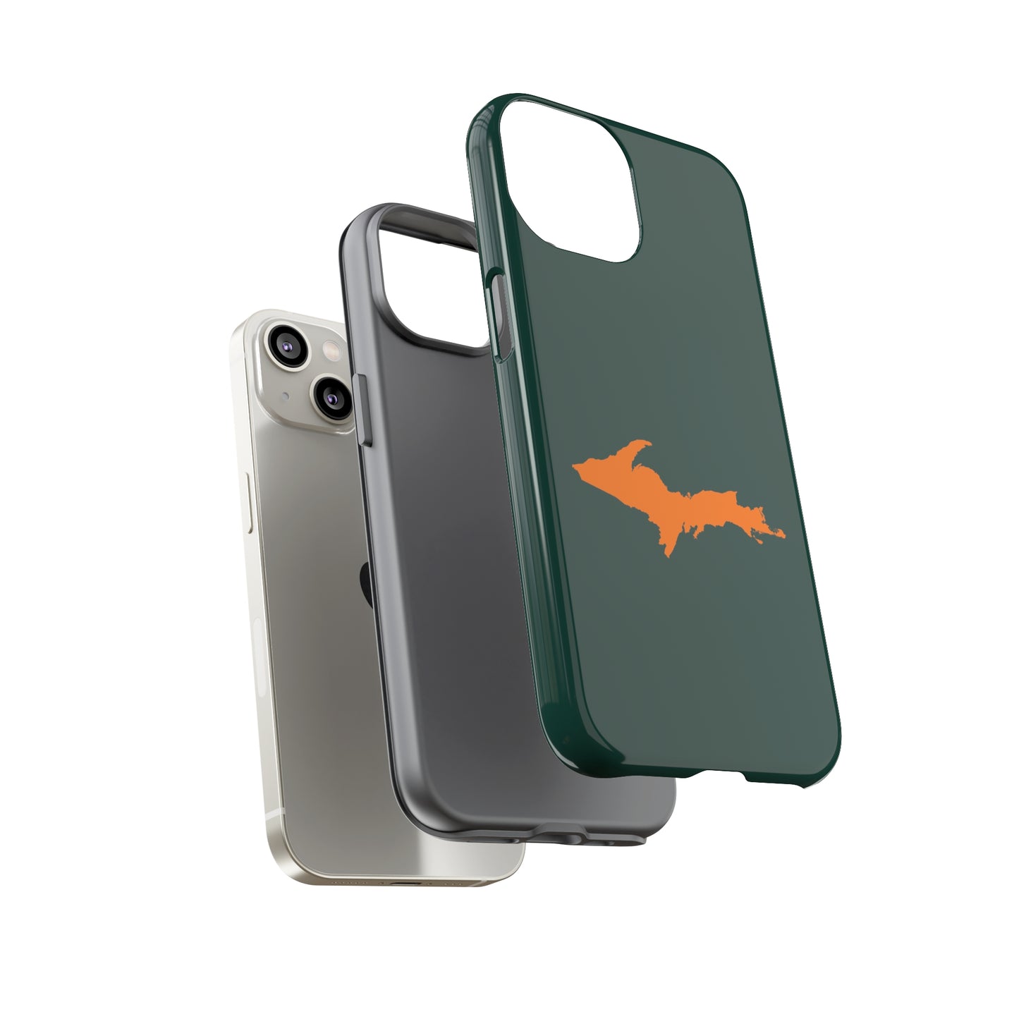 Michigan Upper Peninsula Tough Phone Case (Green w/ Orange UP Outline) | Apple iPhone