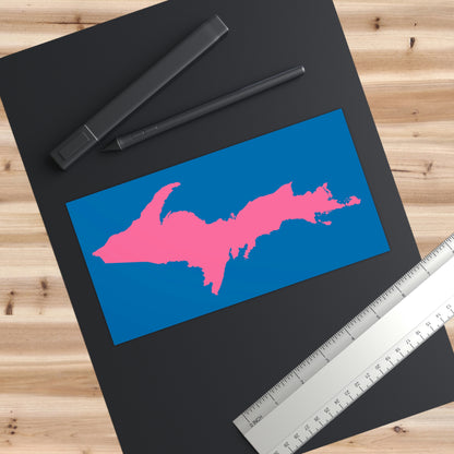 Michigan Upper Peninsula Bumper Sticker (w/ Pink UP Outline) | Azure Background