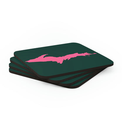 Michigan Upper Peninsula Coaster Set (Green w/ Pink UP Outline) | Corkwood - 4 pack