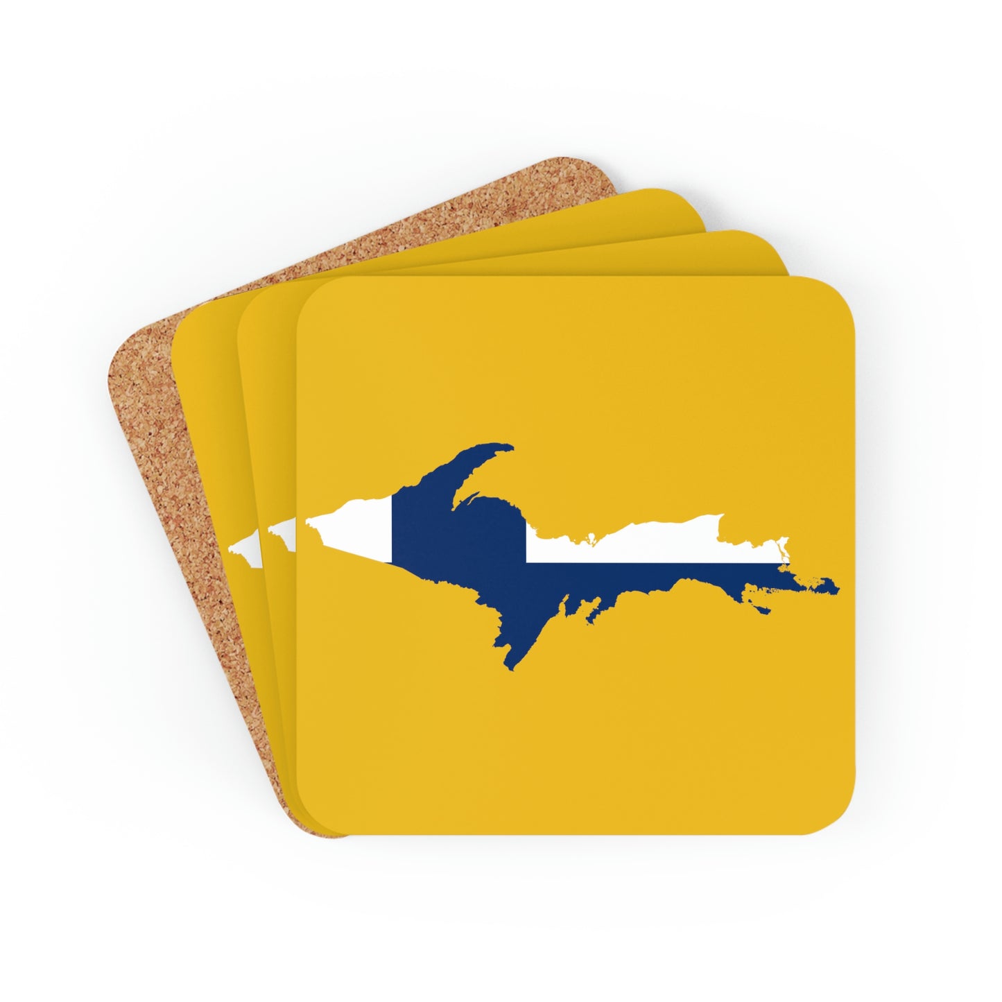 Michigan Upper Peninsula Coaster Set (Gold w/ UP Ukraine Flag Outline) | Corkwood - 4 pack