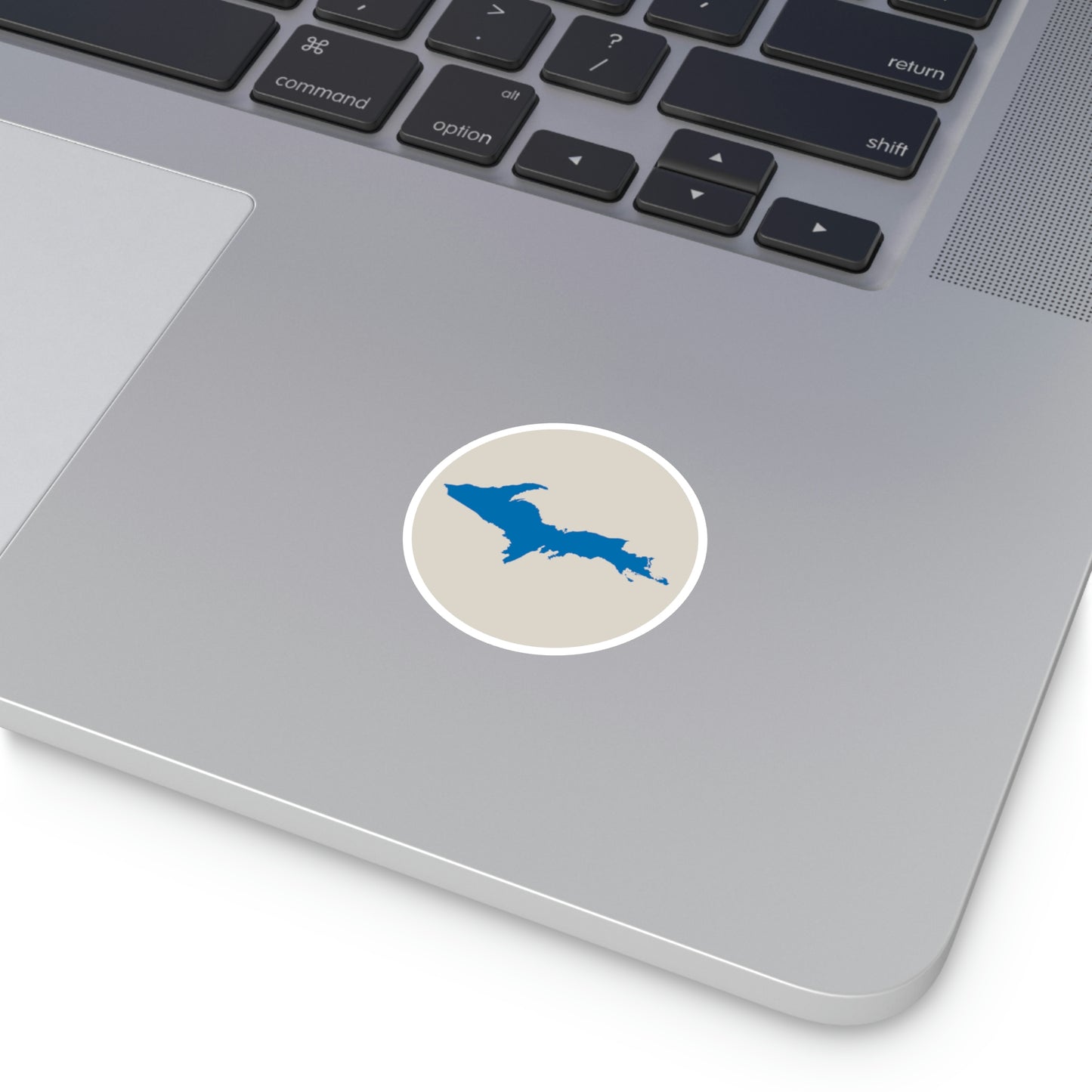 Michigan Upper Peninsula Round Stickers (Canvas Color w/ Azure UP Outline) | Indoor\Outdoor