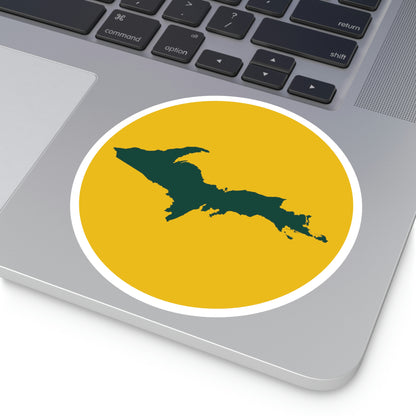 Michigan Upper Peninsula Round Stickers (Gold w/ Green UP Outline) | Indoor\Outdoor