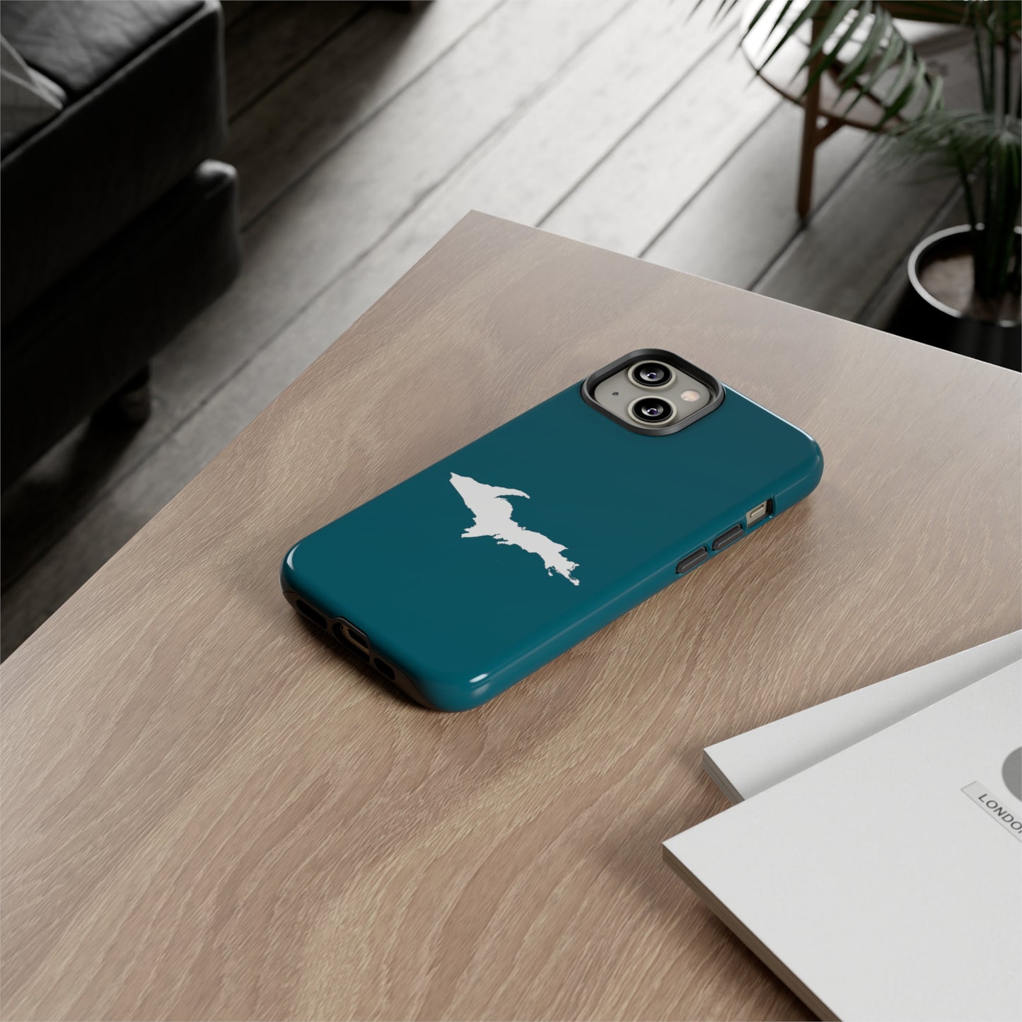 Michigan Upper Peninsula Tough Phone Case (Auburn Hills Teal w/ UP Outline) | Apple iPhone