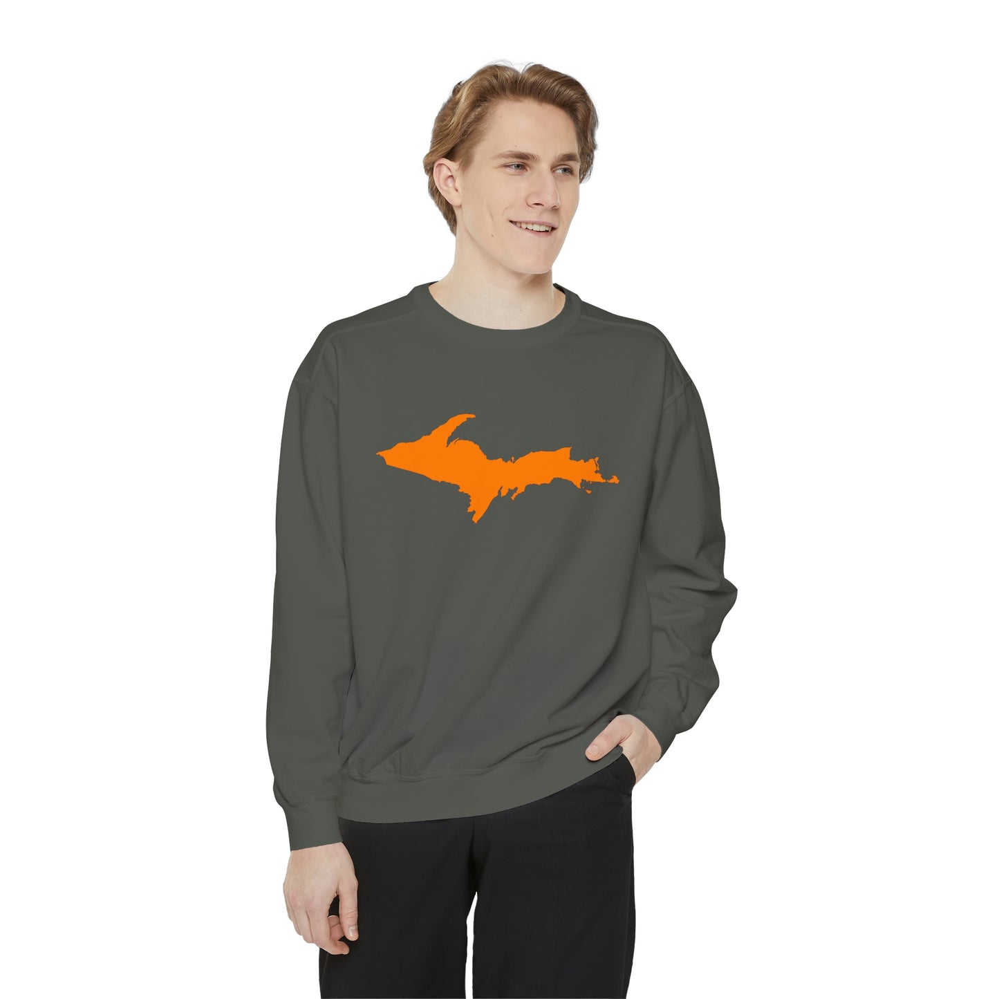 Michigan Upper Peninsula Sweatshirt (w/ Orange UP Outline) | Unisex Garment Dyed
