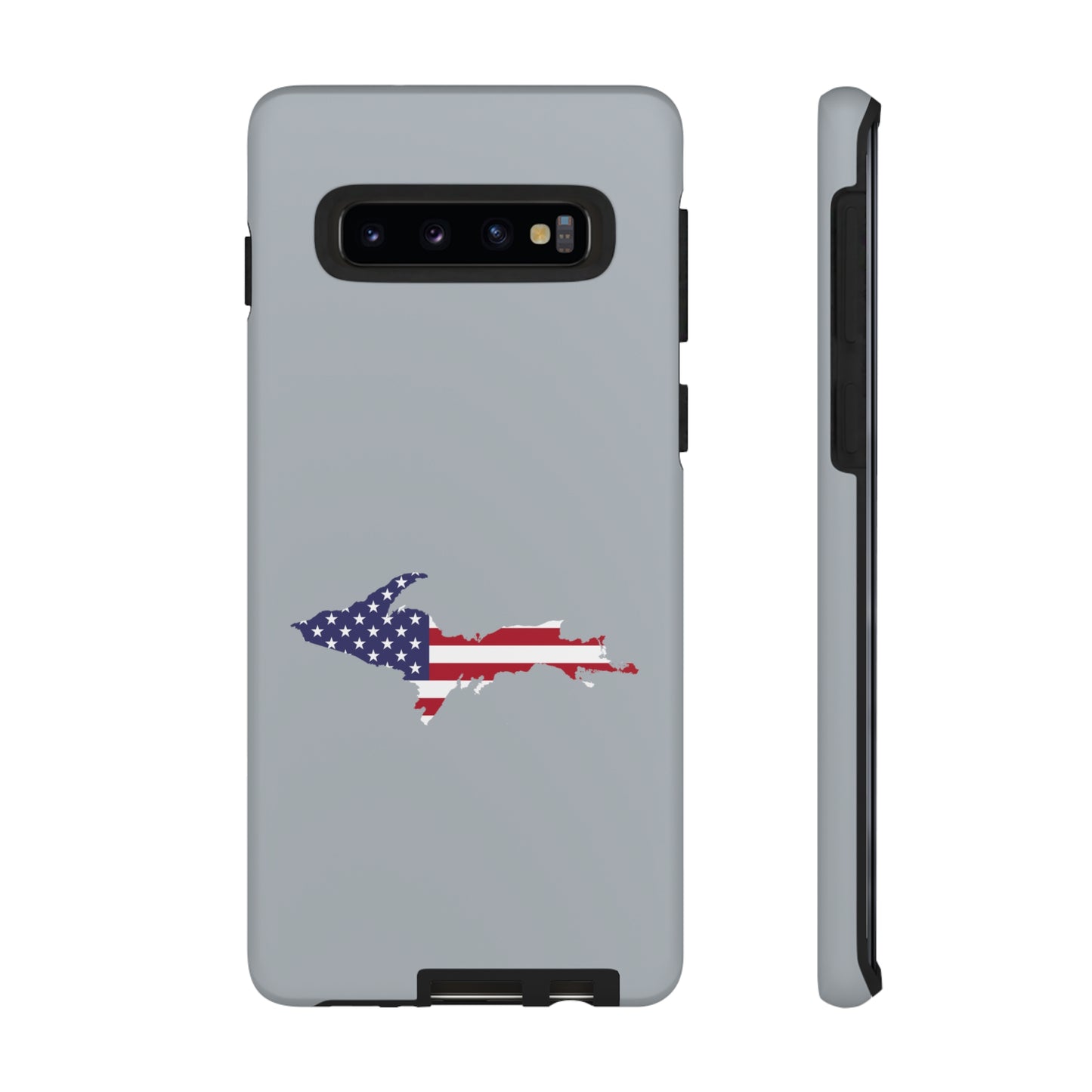 Michigan Upper Peninsula Tough Phone Case (Silver w/ UP USA Flag Outline) | Samsung & Pixel Android