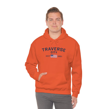 'Traverse City EST 1851' Hoodie (w/USA Flag Outline) | Unisex Standard