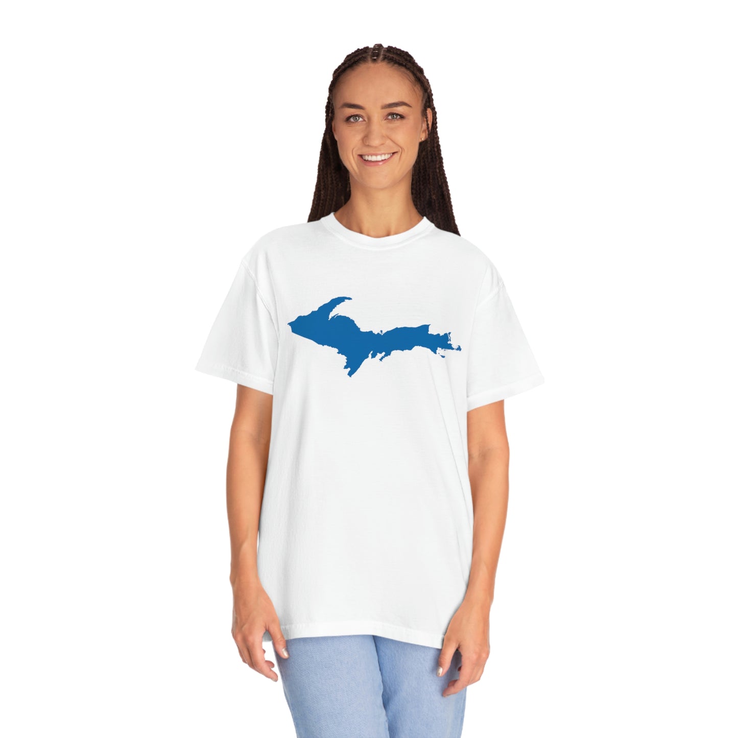 Michigan Upper Peninsula T-Shirt (w/ Azure UP Outline) | Unisex Garment-Dyed