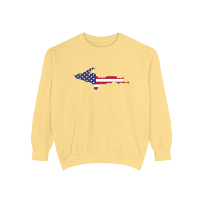 Michigan Upper Peninsula Sweatshirt (w/ UP USA Flag Outline) | Unisex Garment Dyed