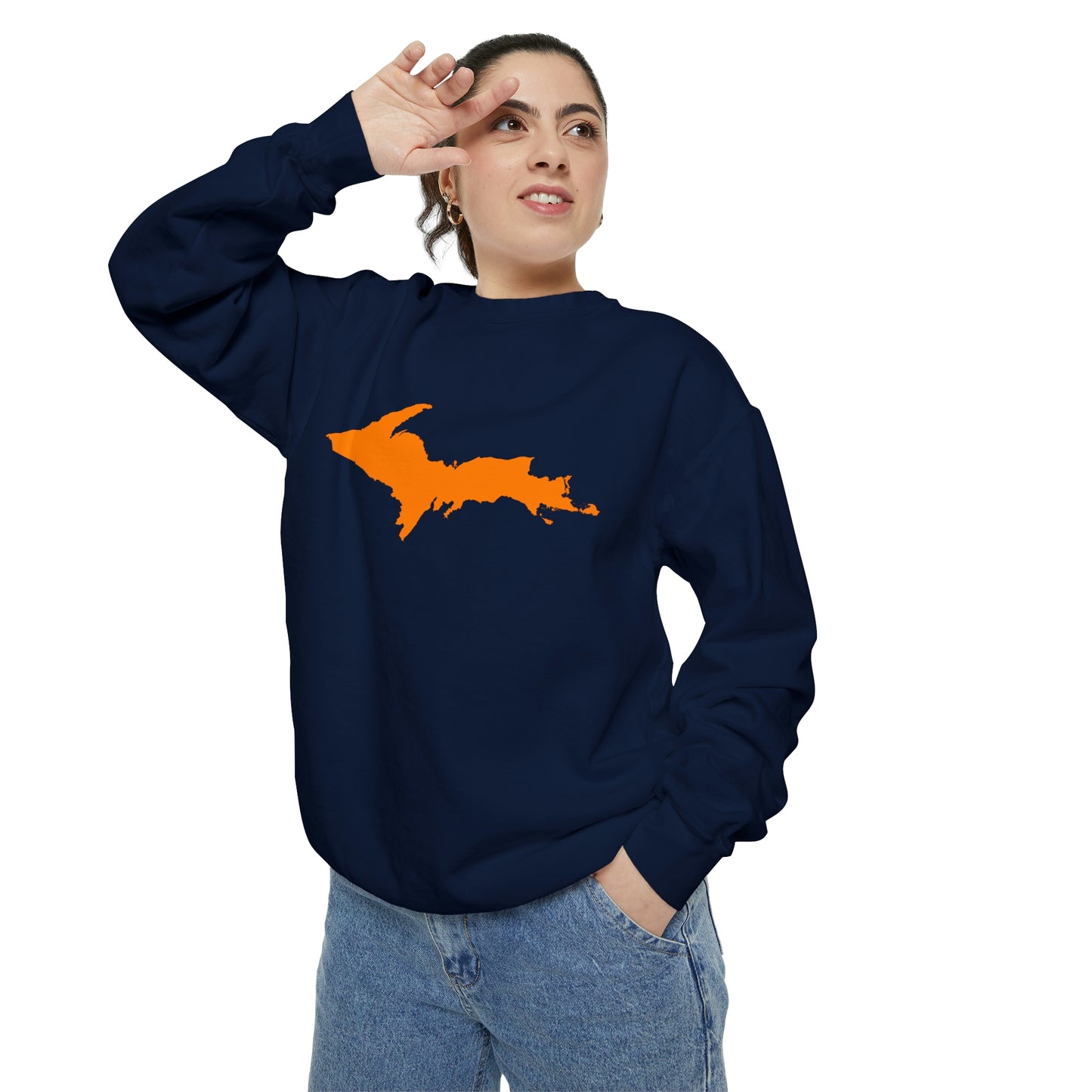 Michigan Upper Peninsula Sweatshirt (w/ Orange UP Outline) | Unisex Garment Dyed