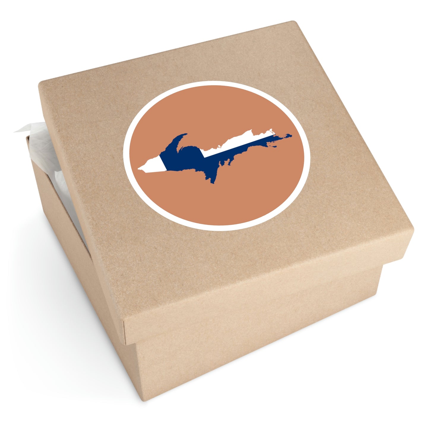 Michigan Upper Peninsula Round Stickers (Copper w/ UP Finland Flag Outline) | Indoor\Outdoor