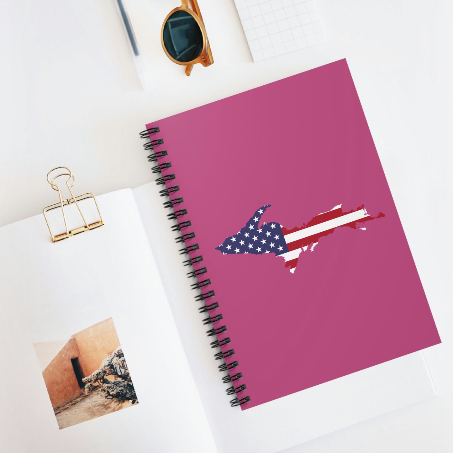 Michigan Upper Peninsula Spiral Notebook (w/ UP USA Flag Outline) | Apple Blossom Pink