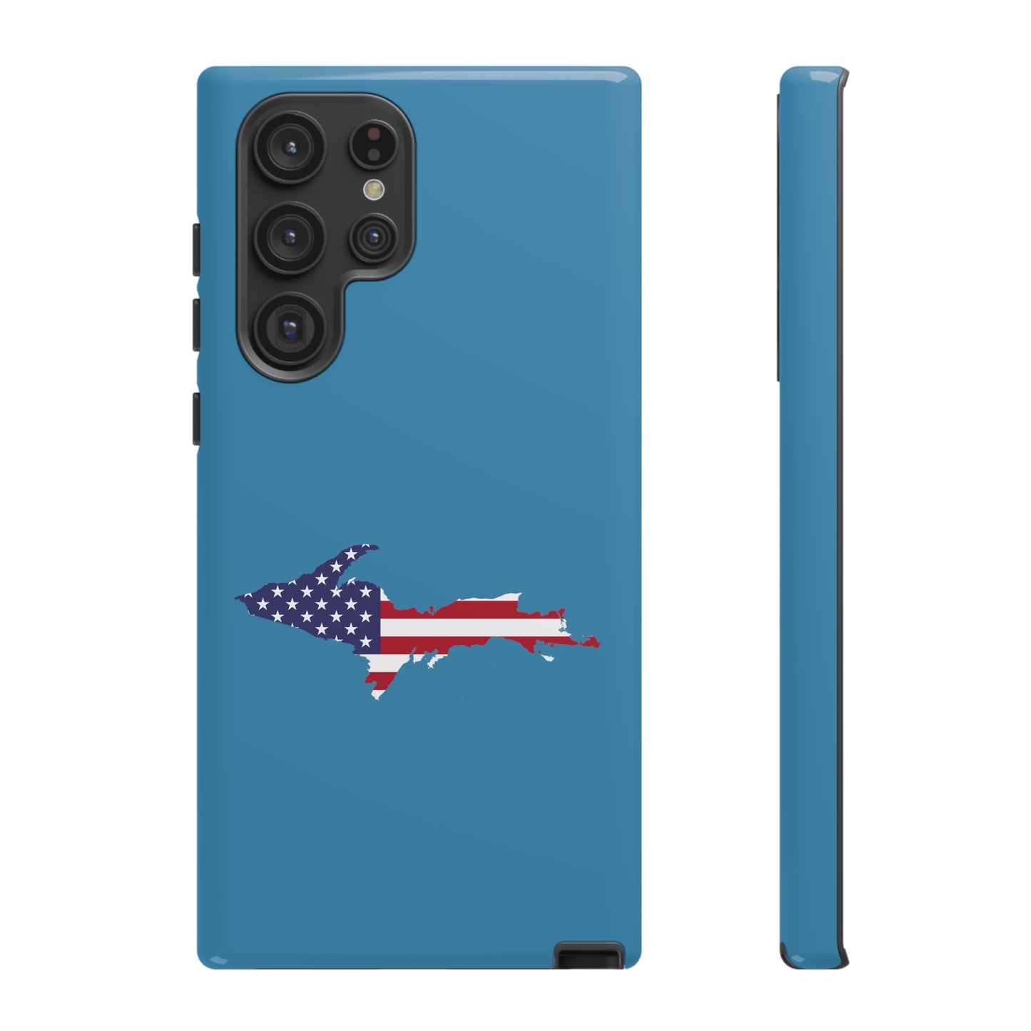 Michigan Upper Peninsula Tough Phone Case (Lake Michigan Blue w/ UP USA Flag Outline) | Samsung & Pixel Android