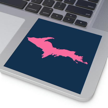 Michigan Upper Peninsula Square Sticker (Navy w/ Pink UP Outline) | Indoor/Outdoor