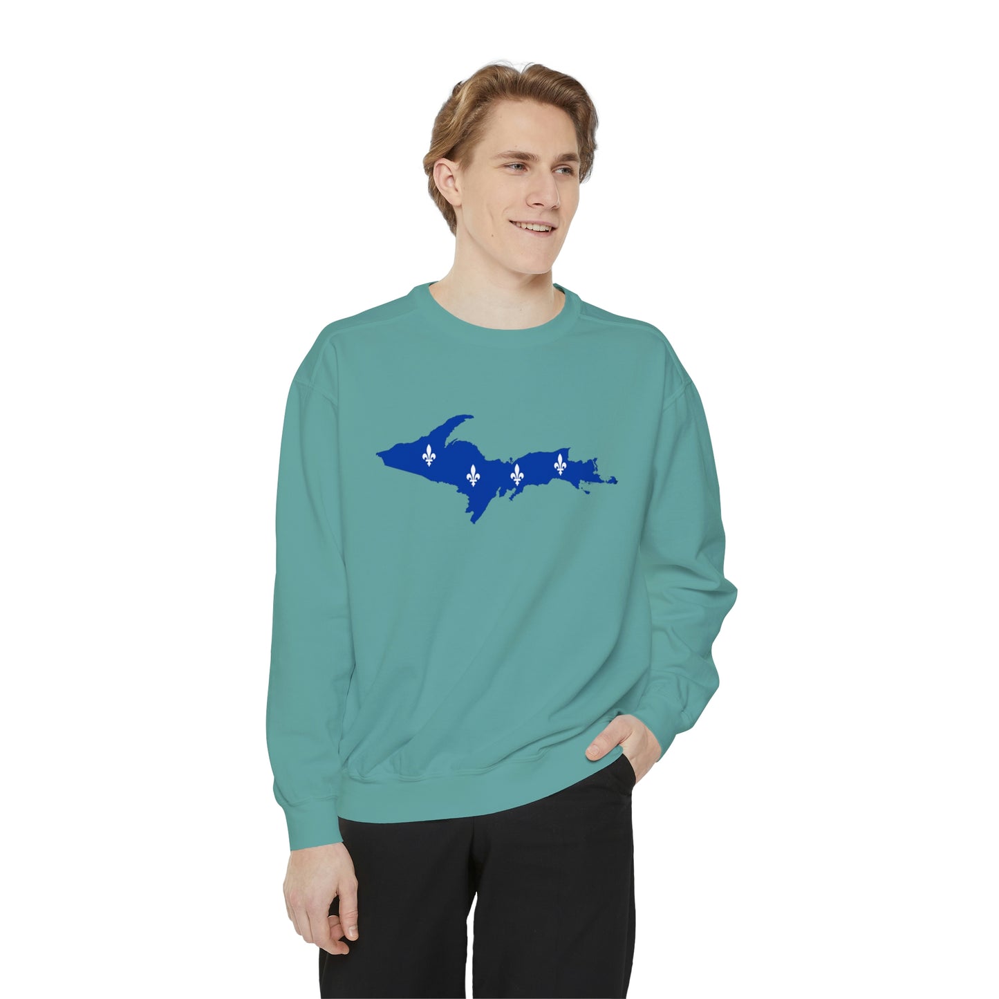 Michigan Upper Peninsula Sweatshirt (w/ UP Quebec Flag Outline) | Unisex Garment Dyed