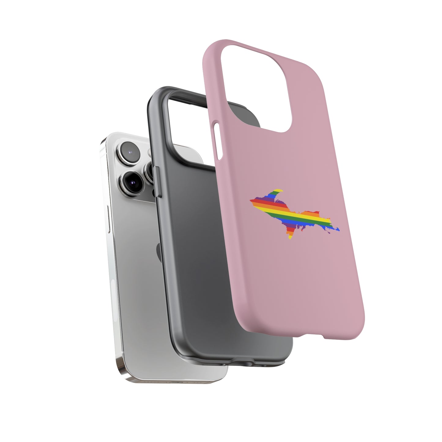 Michigan Upper Peninsula Tough Phone Case (Pink w/ UP Pride Flag Outline) | Apple iPhone