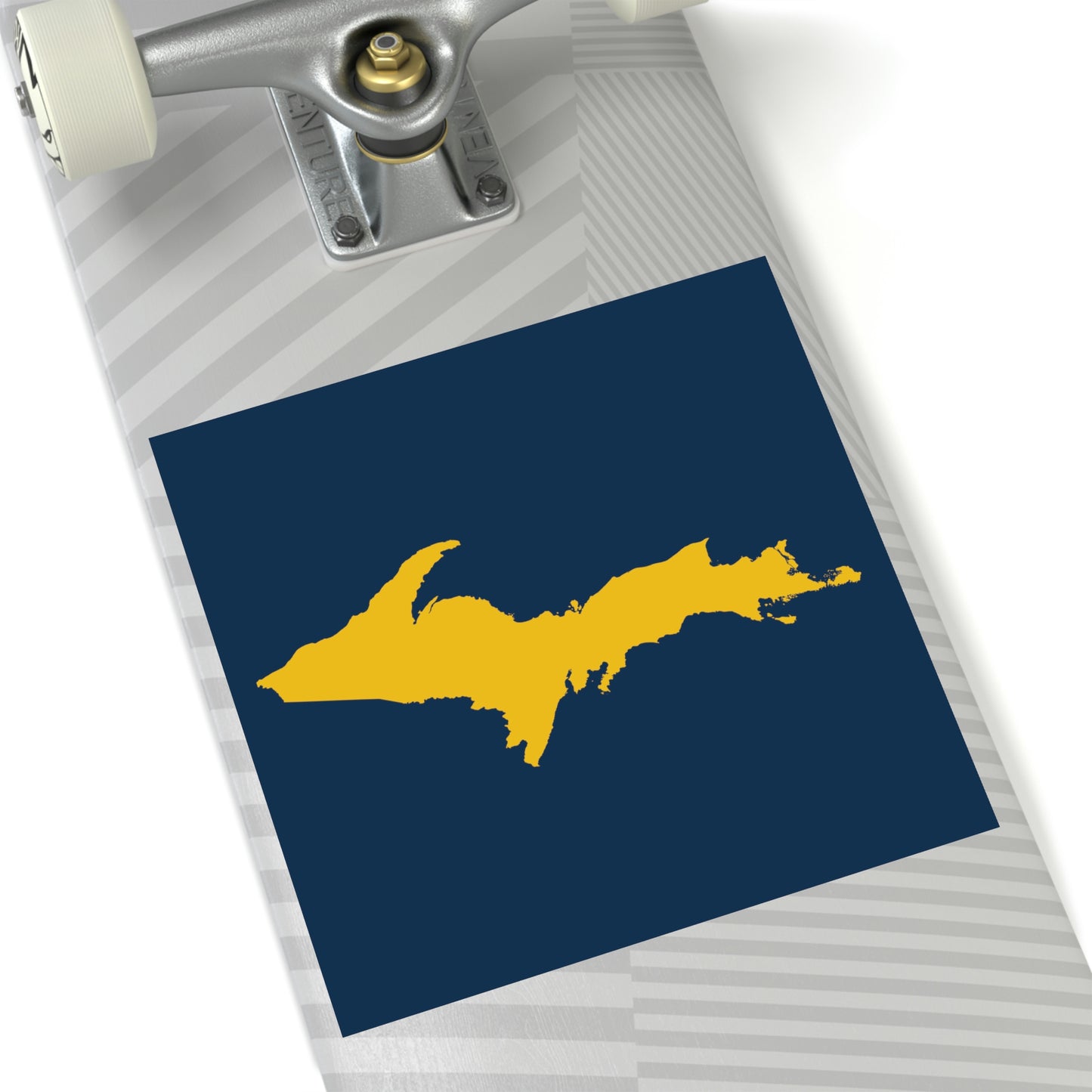 Michigan Upper Peninsula Square Sticker (Navy w/ Gold UP Outline) | Indoor/Outdoor