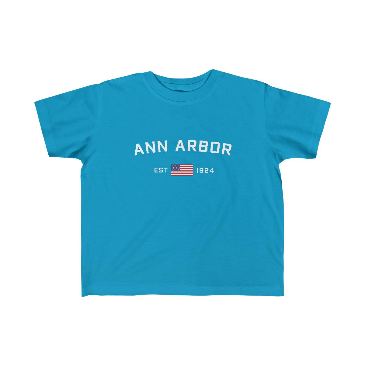 'Ann Arbor EST 1824' T-Shirt  (w/USA Flag Outline) | Toddler Short Sleeve - Circumspice Michigan