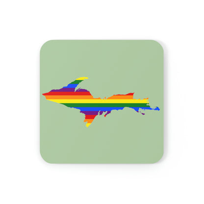 Michigan Upper Peninsula Coaster Set (Green Tea Color w/ UP Pride Flag Outline) | Corkwood - 4 pack