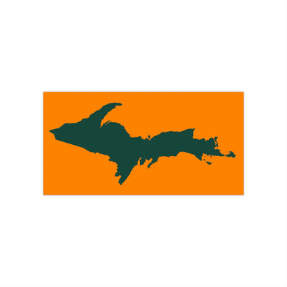 Michigan Upper Peninsula Bumper Sticker (w/ Green UP Outline) | Orange Background