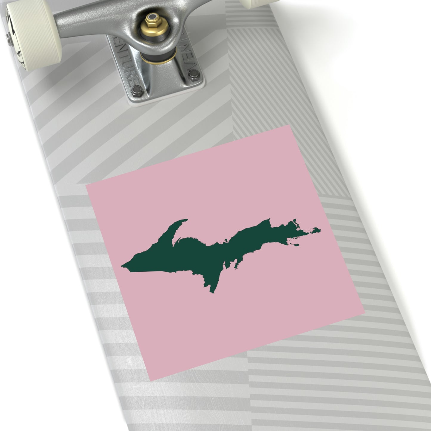 Michigan Upper Peninsula Square Sticker (Pink w/ Green UP Outline) | Indoor/Outdoor