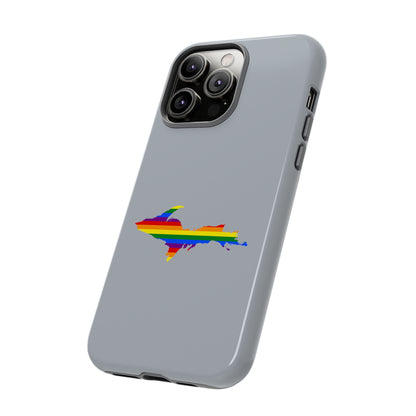 Michigan Upper Peninsula Tough Phone Case (Silver w/ UP Pride Flag Outline) | Apple iPhone