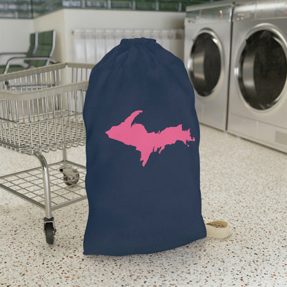 Michigan Upper Peninsula Laundry Bag (Navy w/ Pink UP Outline)