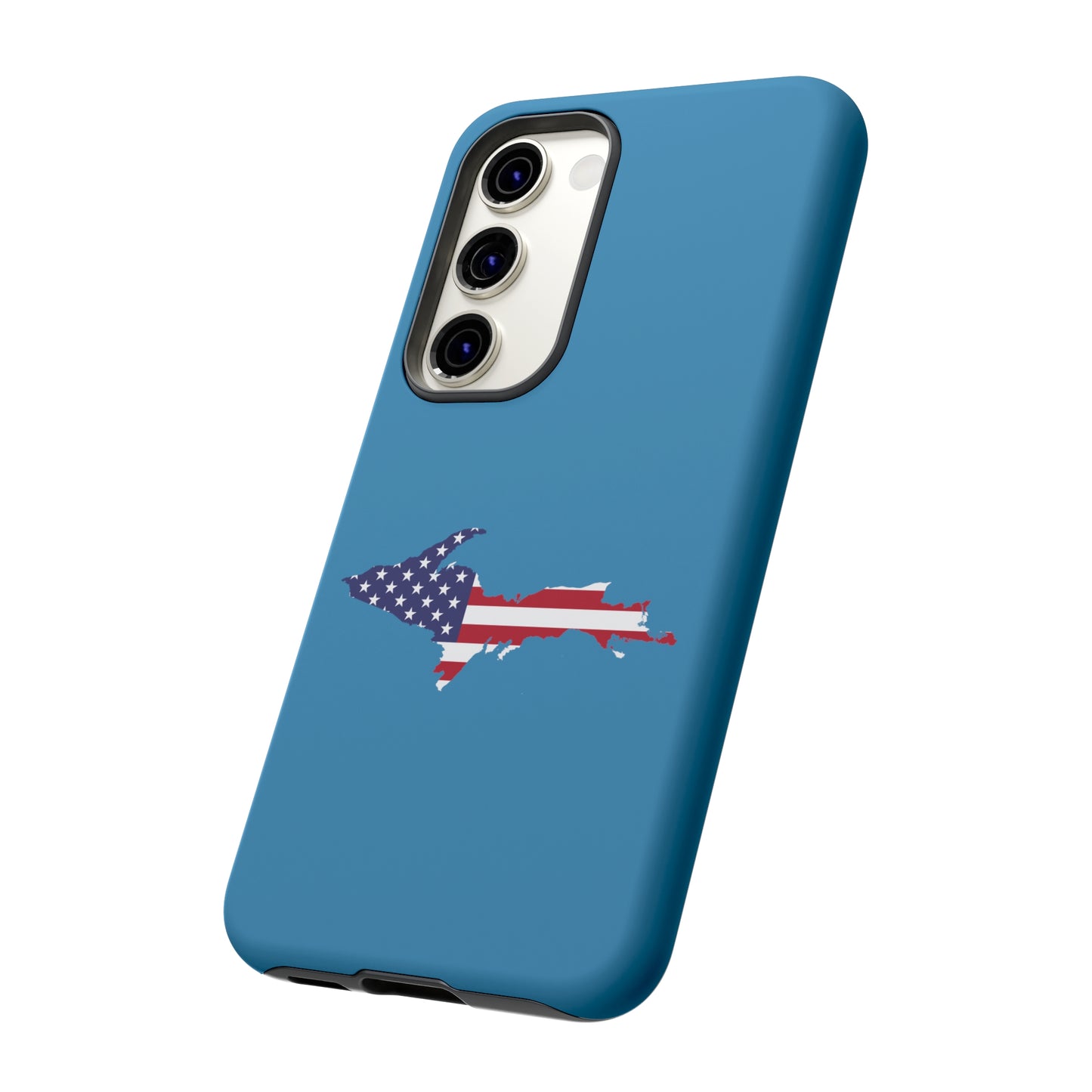 Michigan Upper Peninsula Tough Phone Case (Lake Michigan Blue w/ UP USA Flag Outline) | Samsung & Pixel Android