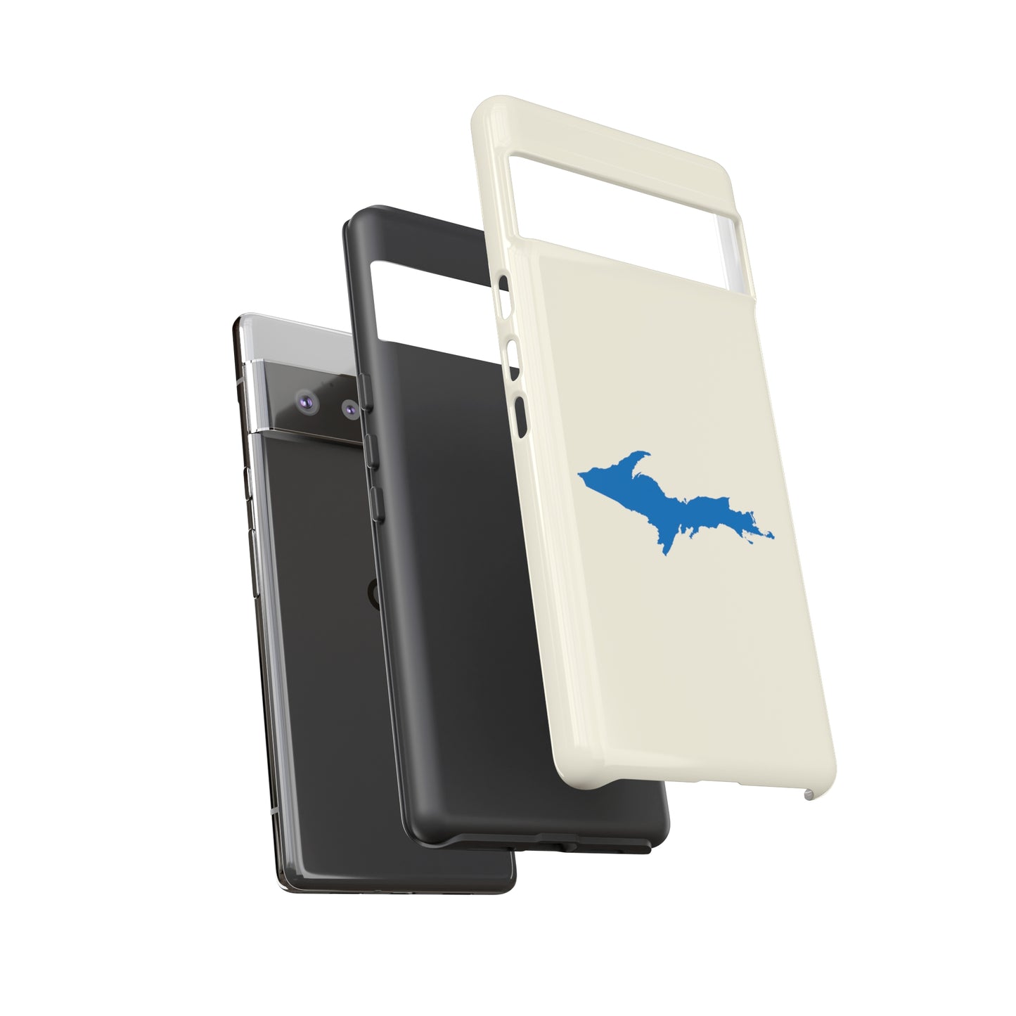 Michigan Upper Peninsula Tough Phone Case (Ivory Color w/ Azure UP Outline) | Samsung & Pixel Android